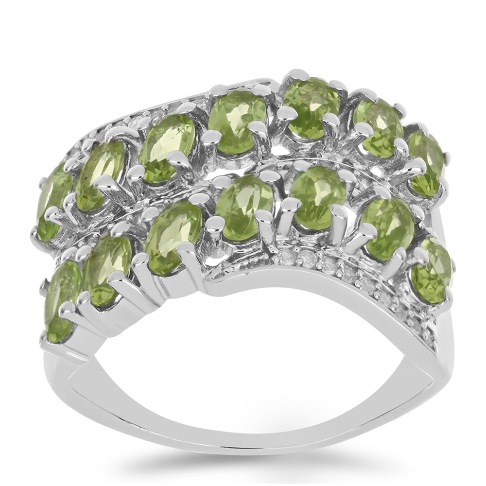 Anillo de Plata con Peridoto de Changbai y Topacio Blanco 2 