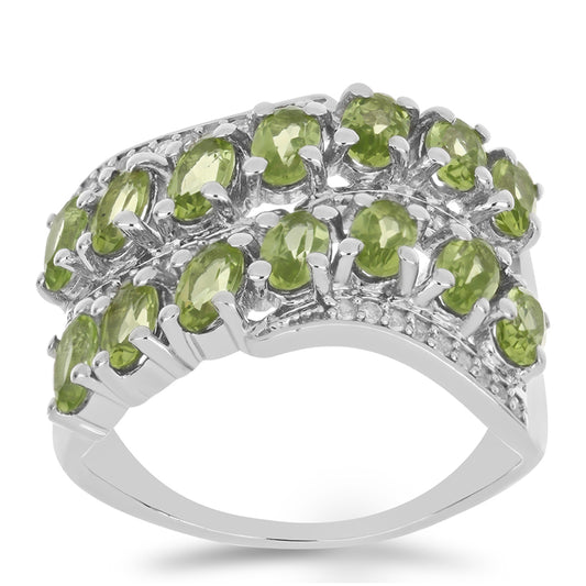 Anillo de Plata con Peridoto de Changbai y Topacio Blanco