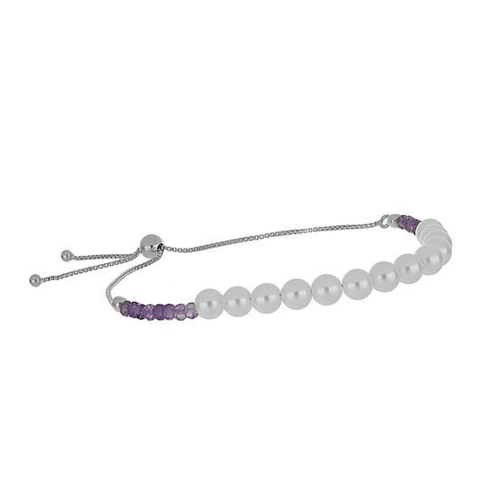 Pulsera de Plata con Amatista Rosa de Francia y Perla de Agua Dulce