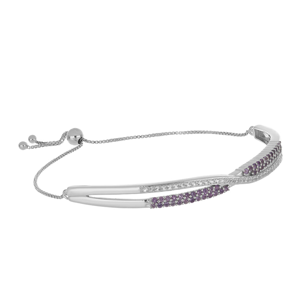 Pulsera de Plata con Amatista Rosa de Francia y Topacio Blanco 1 