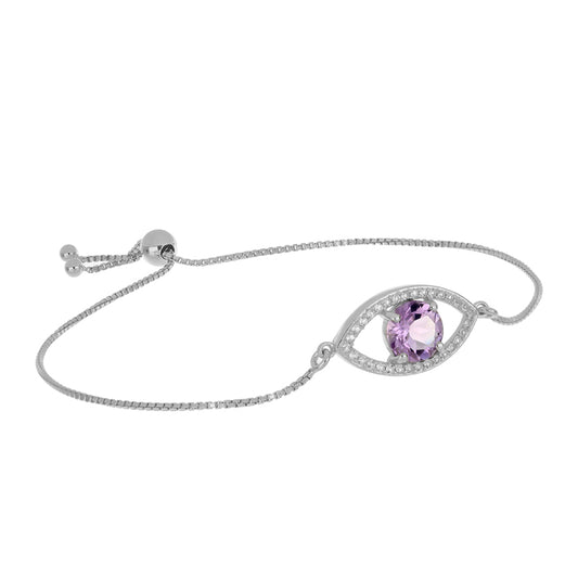 Pulsera de Plata con Amatista Rosa de Francia y Topacio Blanco