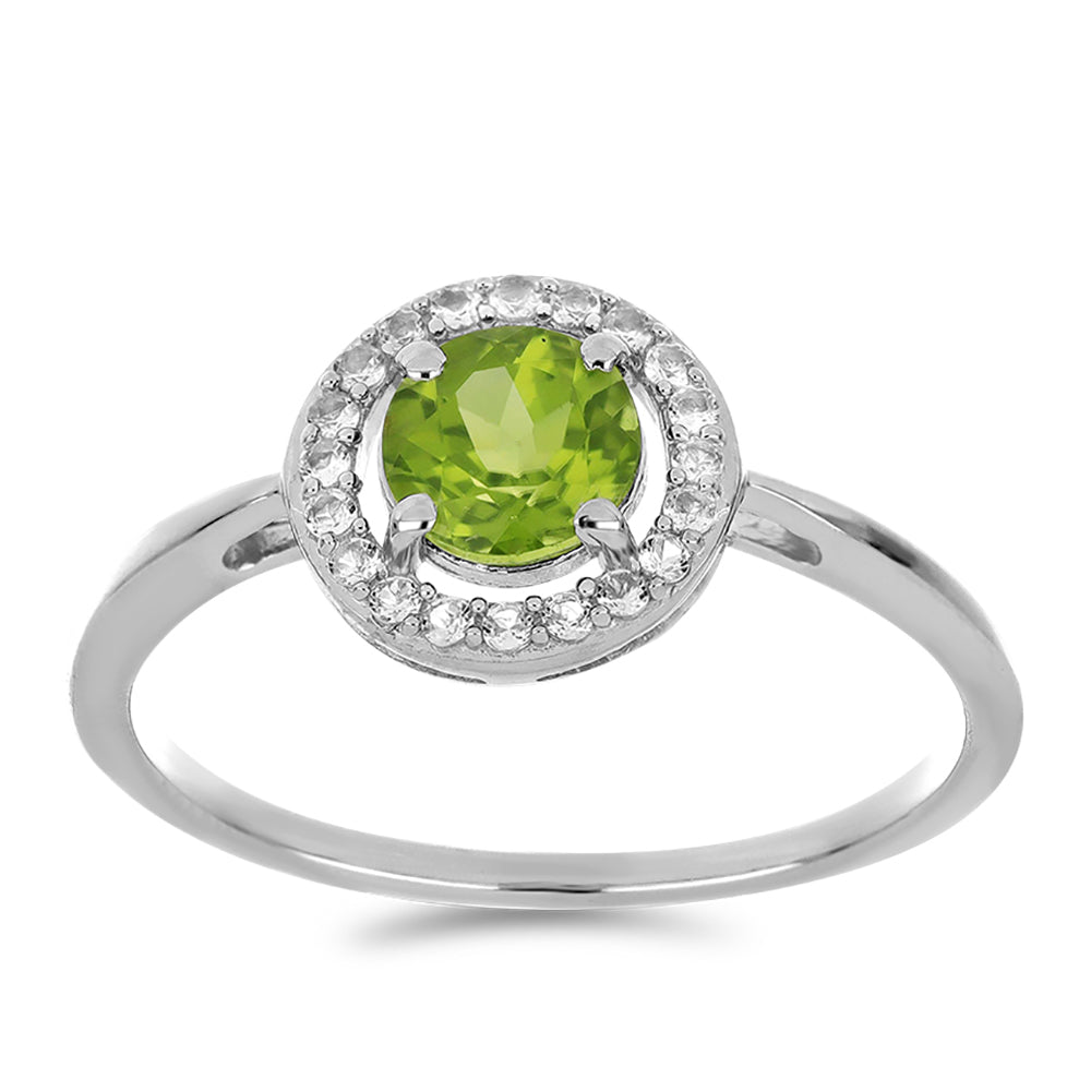 Anillo de Plata con Peridoto de Changbai y Topacio Blanco