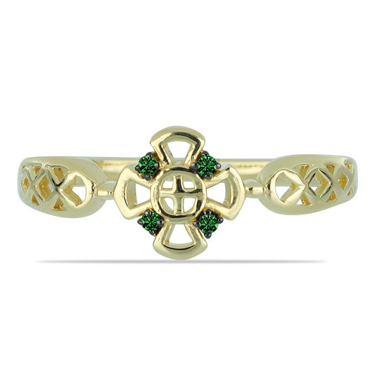 Anillo de Plata Bañada en Oro con Diamante Verde