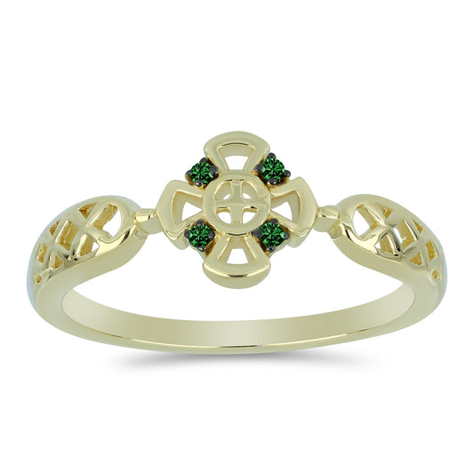 Anillo de Plata Bañada en Oro con Diamante Verde