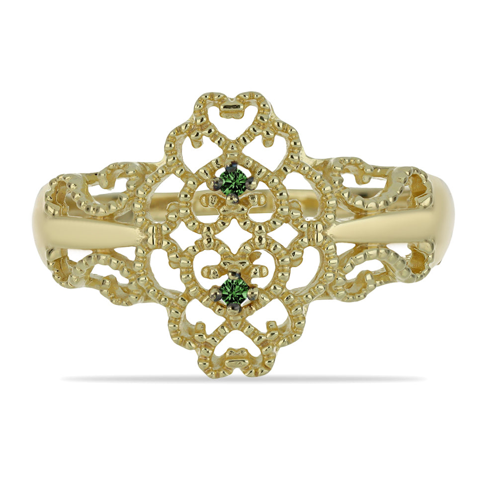 Anillo de Plata Bañada en Oro con Diamante Verde 1 