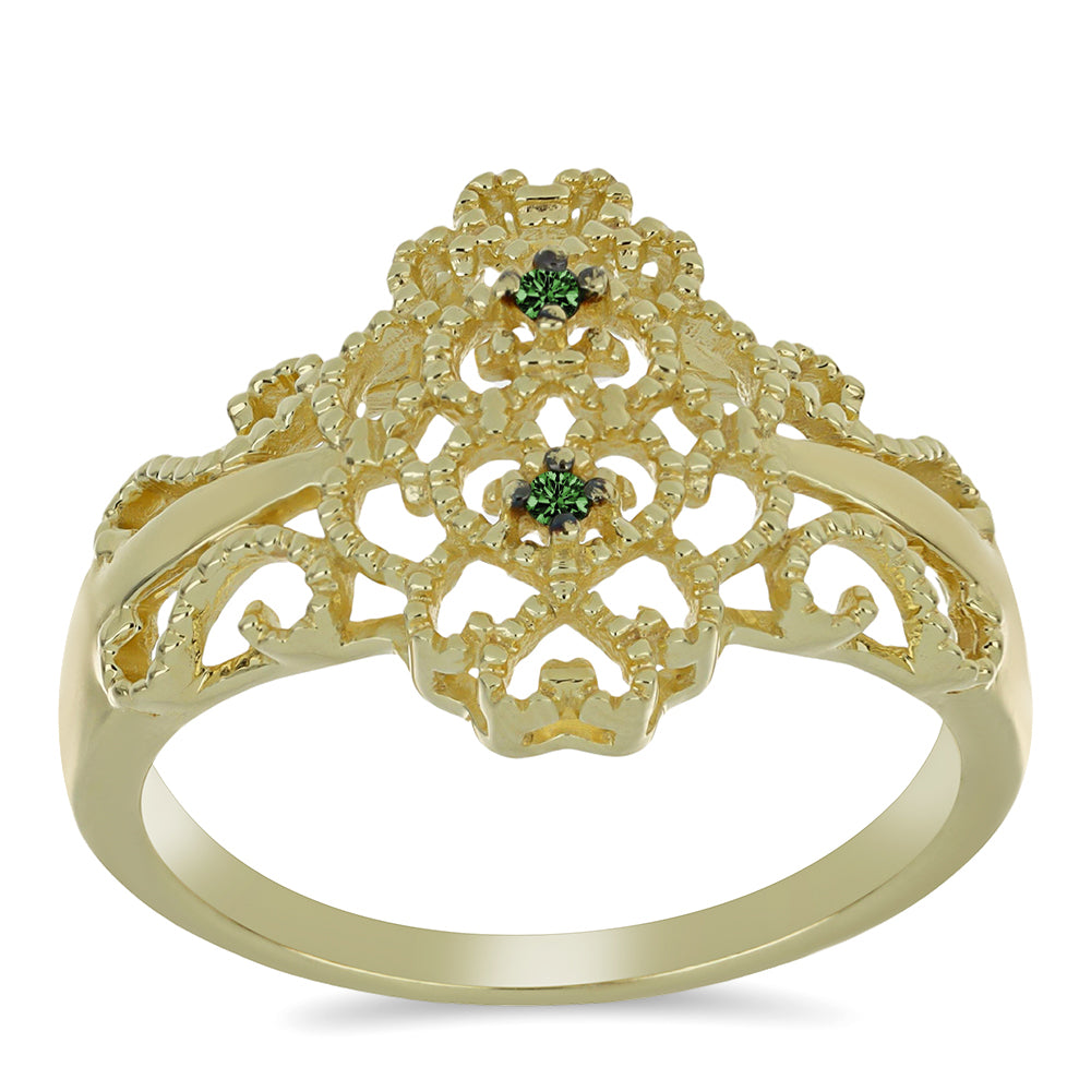 Anillo de Plata Bañada en Oro con Diamante Verde 3 