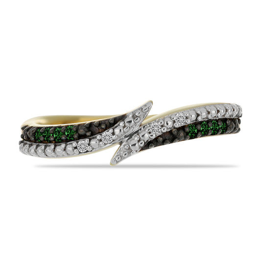 Anillo de Plata Bañada en Oro con Diamante Verde y Diamante blanco