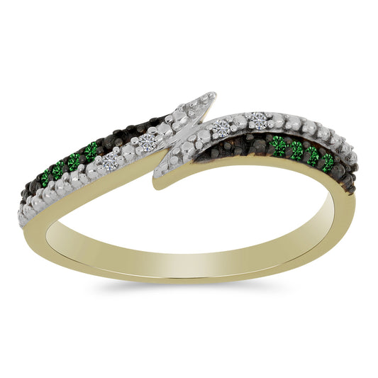 Anillo de Plata Bañada en Oro con Diamante Verde y Diamante blanco