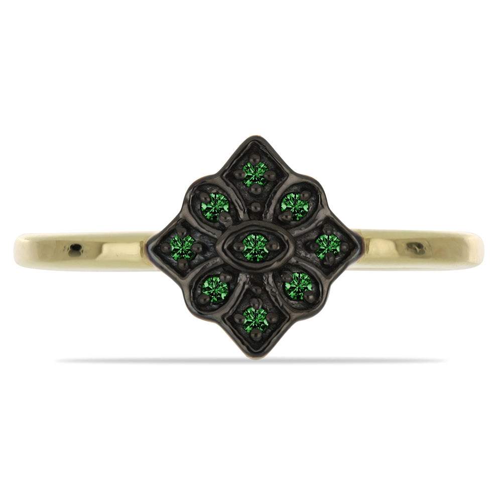 Anillo de Plata Bañada en Oro con Diamante Verde 1 