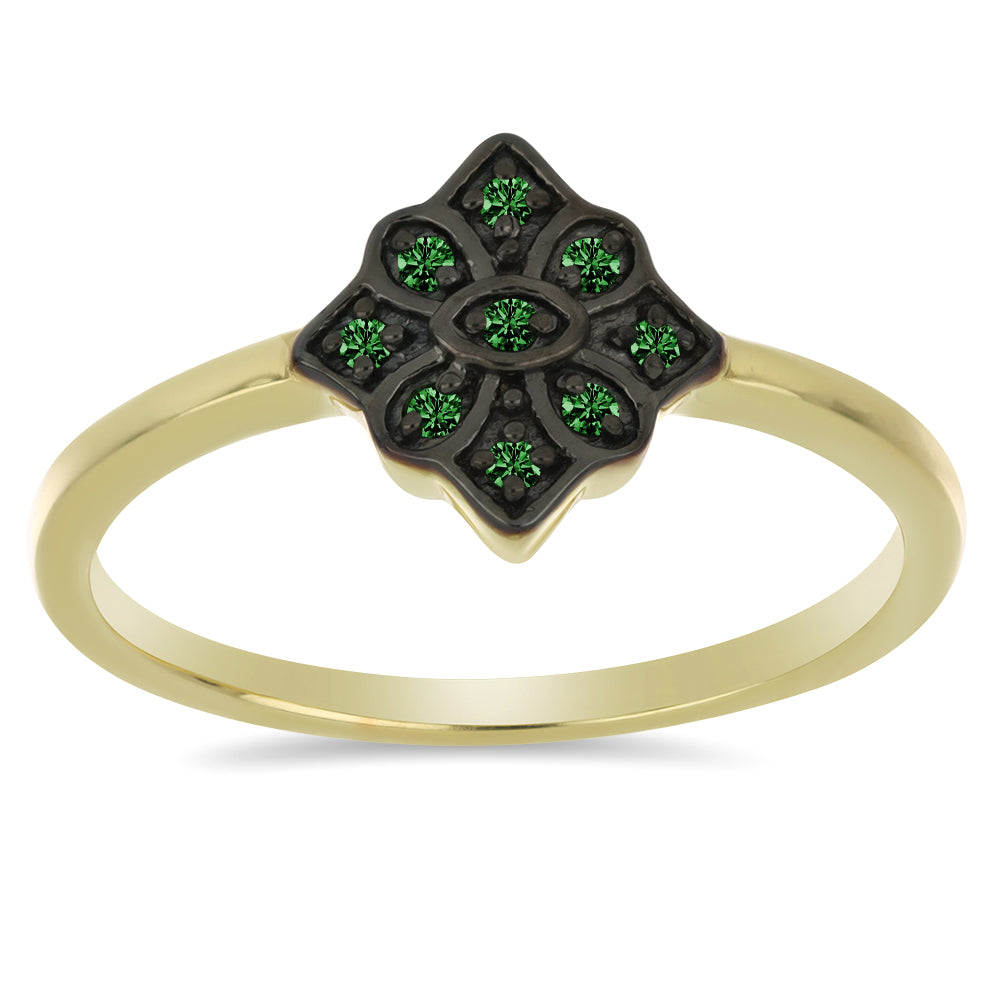 Anillo de Plata Bañada en Oro con Diamante Verde