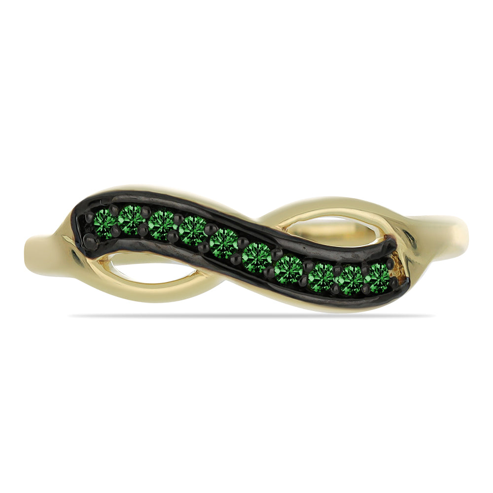 Anillo de Plata Bañada en Oro con Diamante Verde 1 