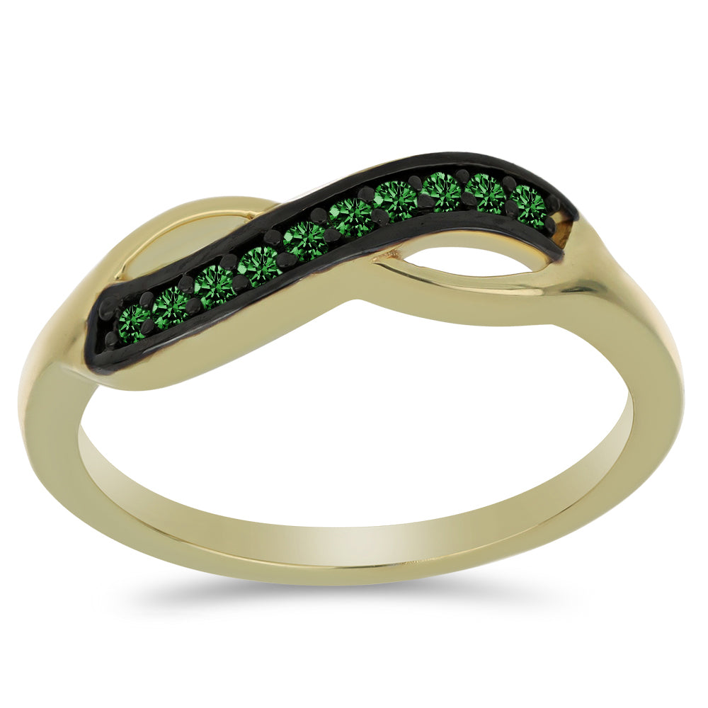 Anillo de Plata Bañada en Oro con Diamante Verde 2 