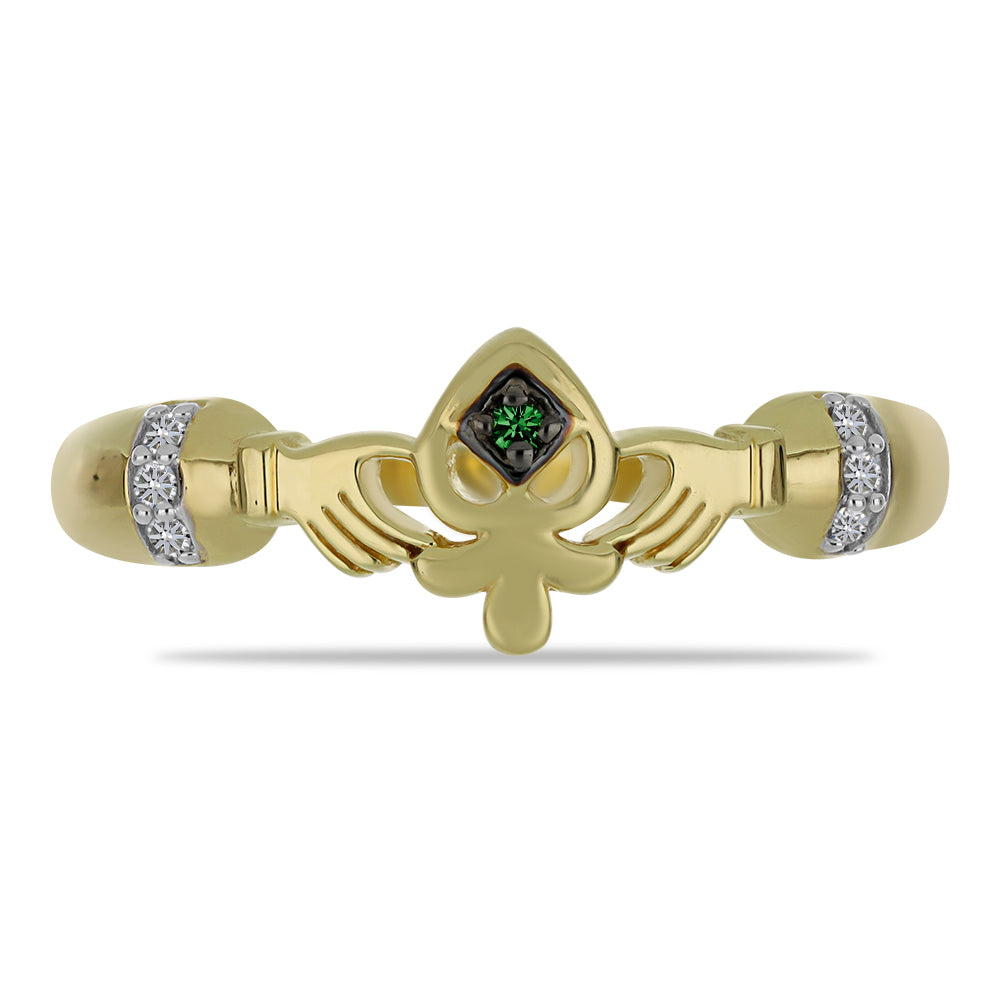 Anillo de Plata Bañada en Oro con Diamante Verde y Diamante blanco 1 