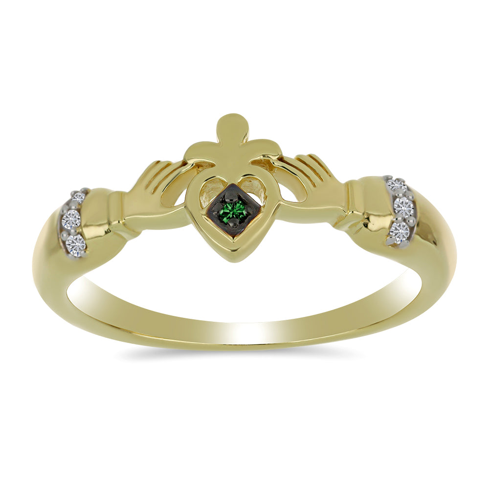 Anillo de Plata Bañada en Oro con Diamante Verde y Diamante blanco 3 