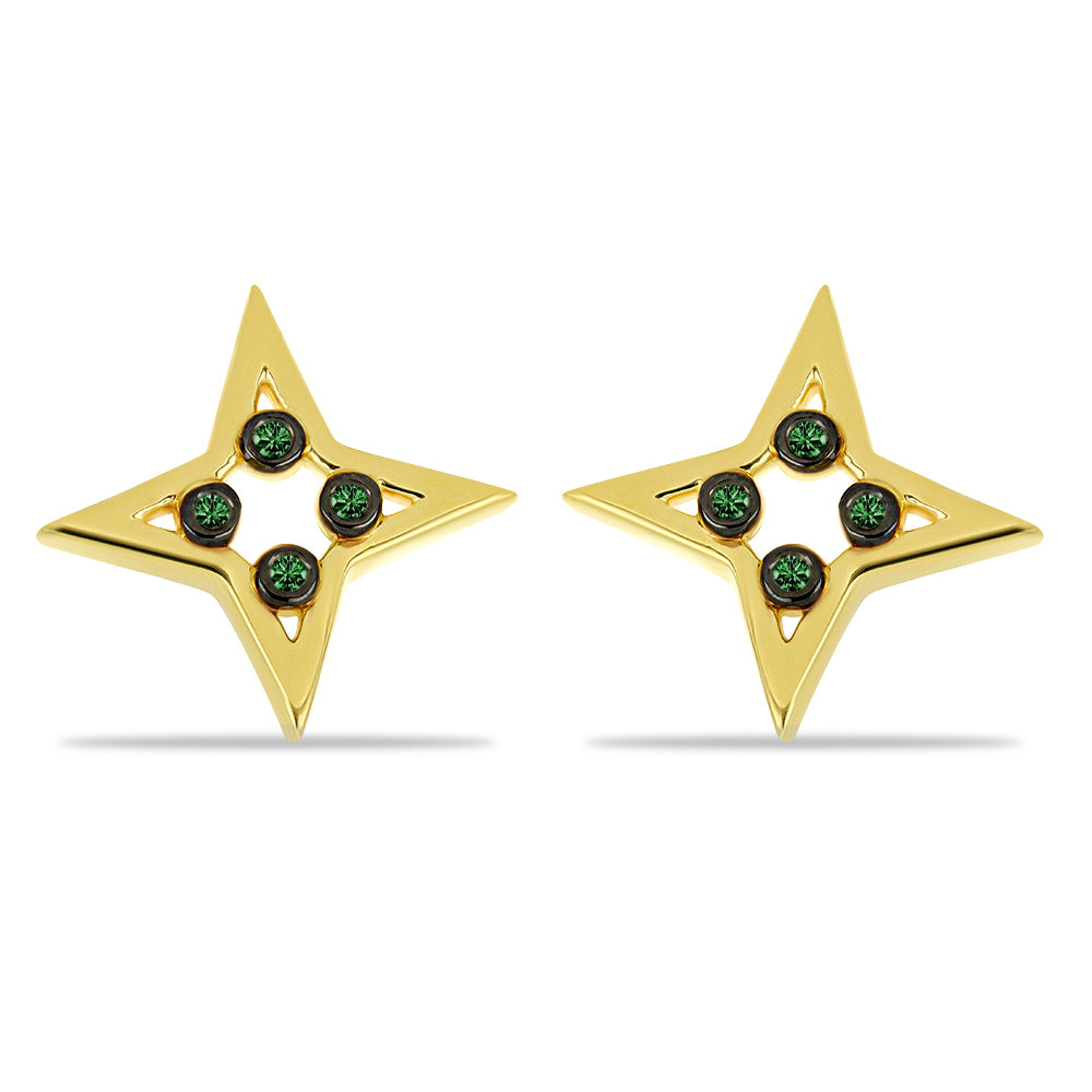 Pendientes de Plata Bañada en Oro con Diamante Verde 1 