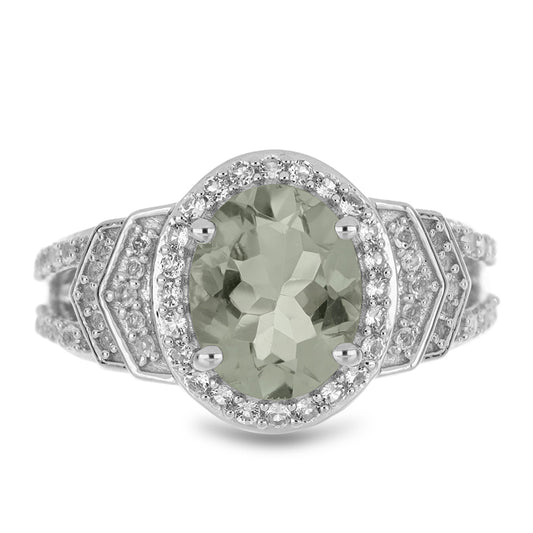 Anillo de Plata con Amatista Verde y Topacio Blanco