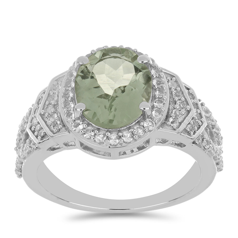 Anillo de Plata con Amatista Verde y Topacio Blanco