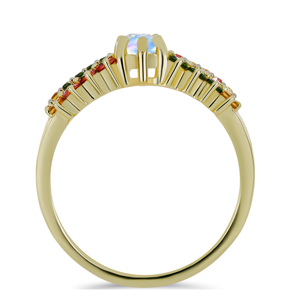 Anillo de Plata Bañada en Oro con Piedra Lunar Arco Iris y Turmalina Arco Iris Pelmadulla 2 