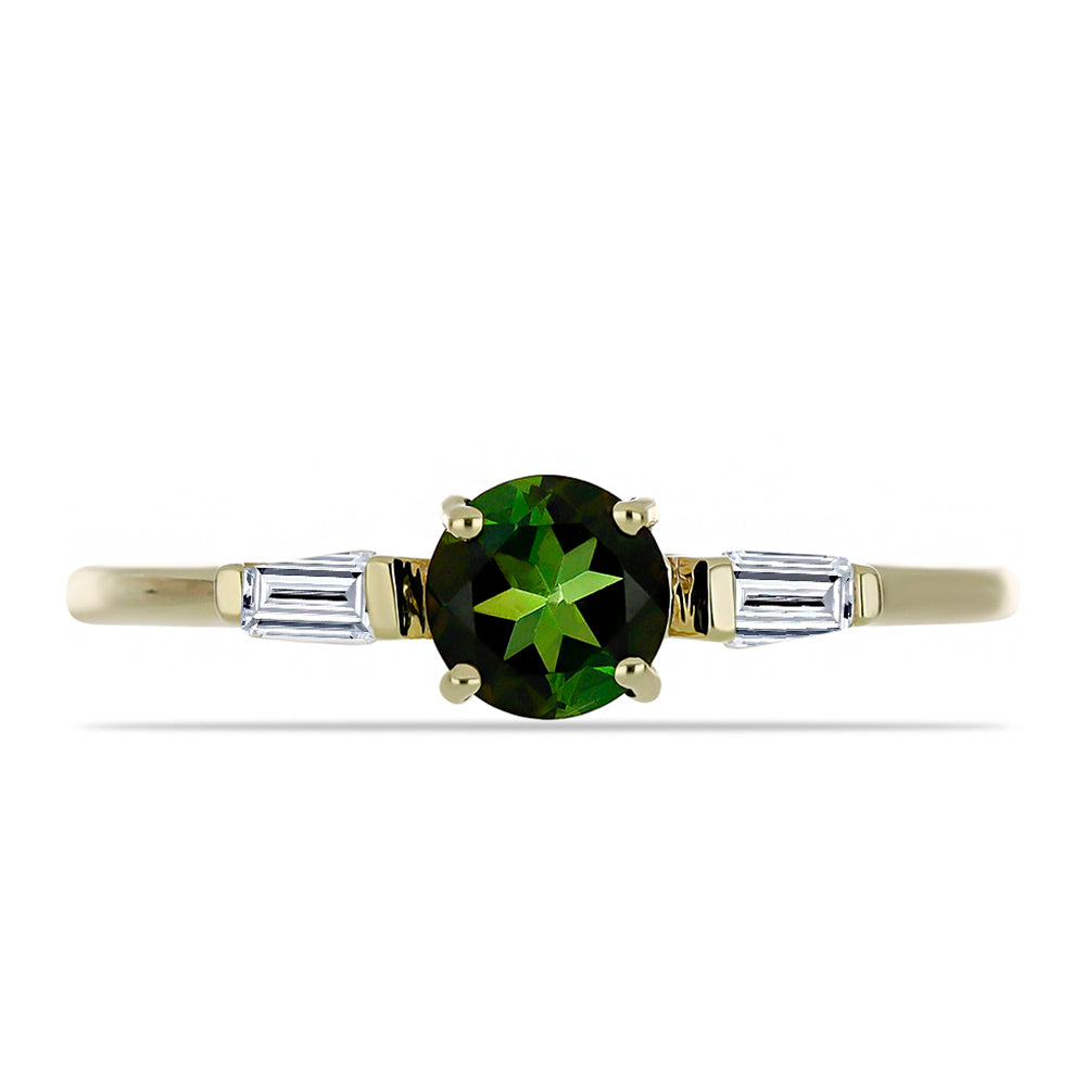 Anillo de Oro 9K con Turmalina Verde y Zircón Blanco 1 