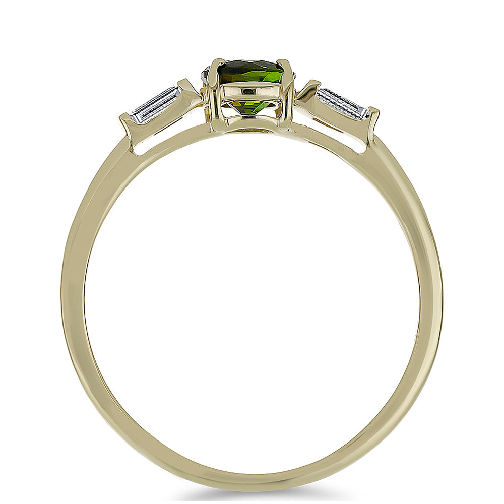 Anillo de Oro 9K con Turmalina Verde y Zircón Blanco