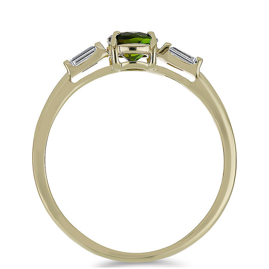 Anillo de Oro 9K con Turmalina Verde y Zircón Blanco