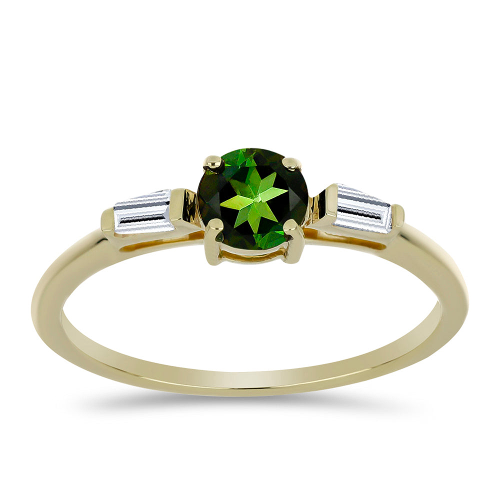 Anillo de Oro 9K con Turmalina Verde y Zircón Blanco