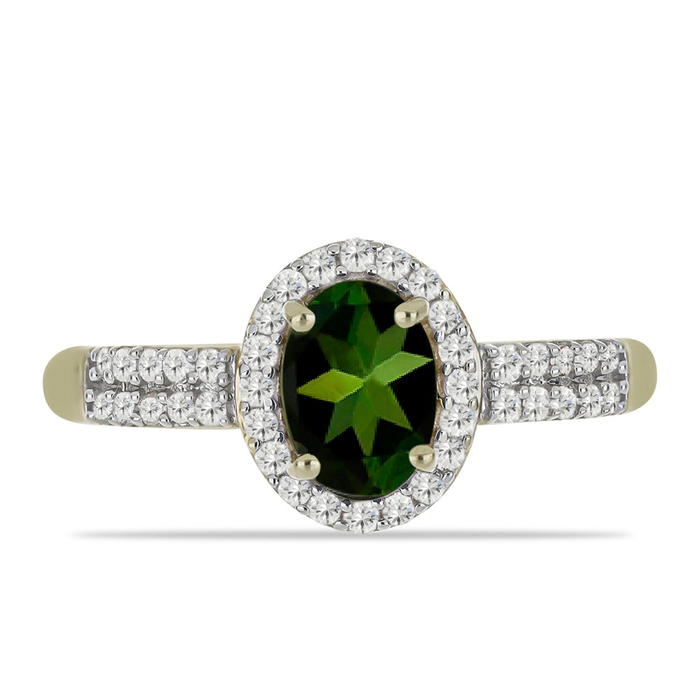 Anillo de Oro 9K con Turmalina Verde y Zircón Blanco