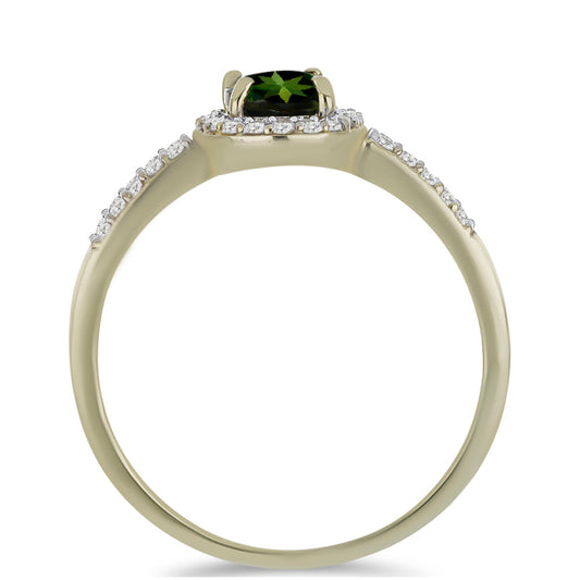 Anillo de Oro 9K con Turmalina Verde y Zircón Blanco