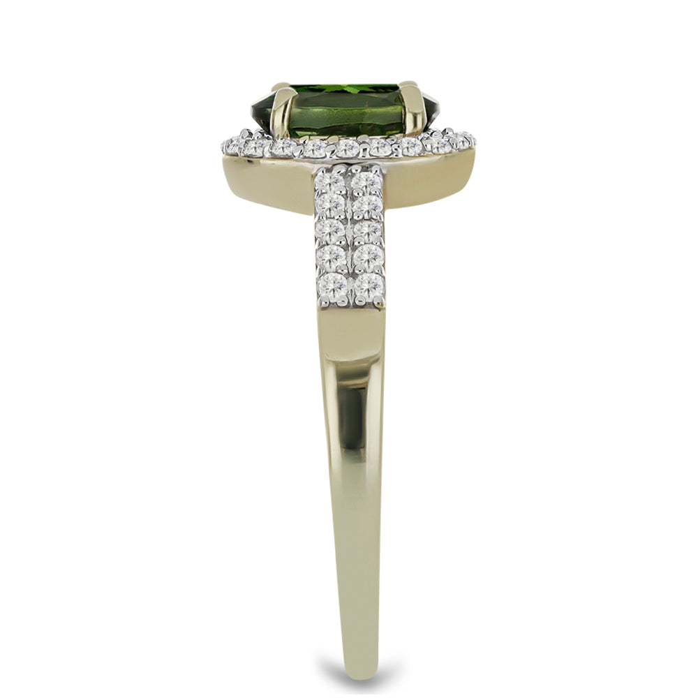 Anillo de Oro 9K con Turmalina Verde y Zircón Blanco