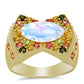 Anillo de Plata Bañada en Oro con Piedra Lunar Arco Iris y Turmalina Arco Iris Pelmadulla