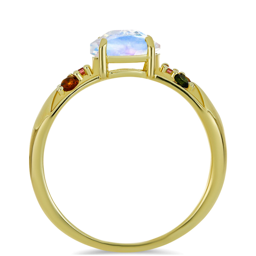 Anillo de Plata Bañada en Oro con Piedra Lunar Arco Iris y Turmalina Arco Iris Pelmadulla