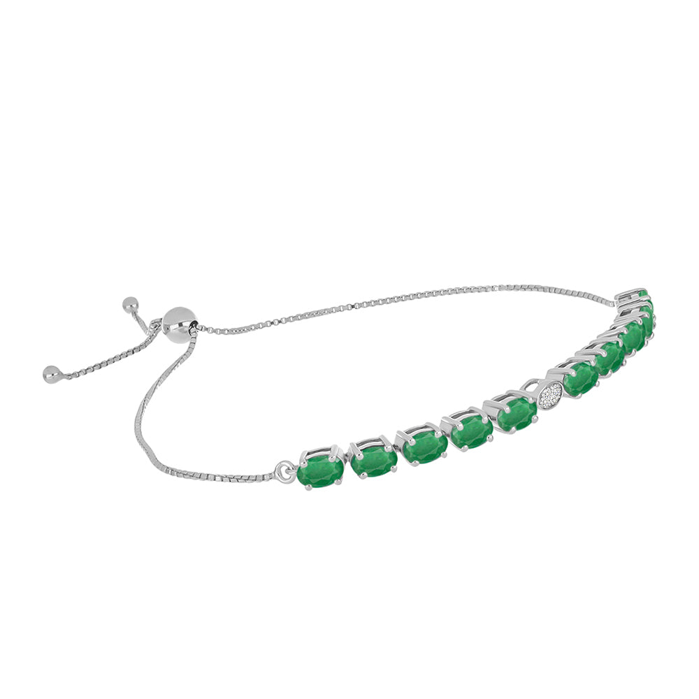 Pulsera de Plata con Esmeralda de Brasil y Diamante blanco