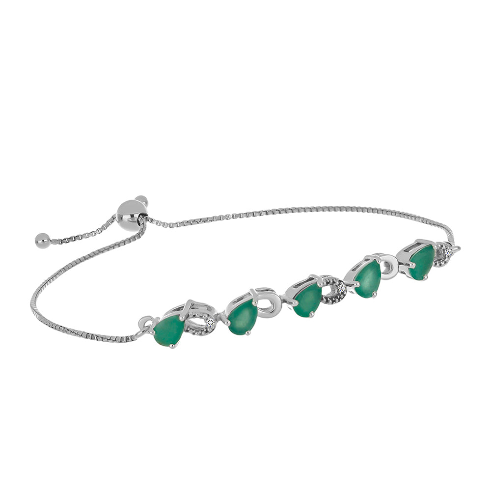 Pulsera de Plata con Esmeralda de Brasil y Diamante blanco