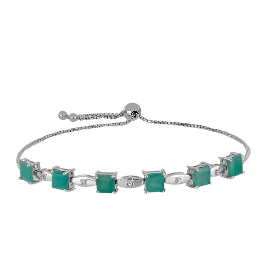 Pulsera de Plata con Esmeralda de Brasil y Diamante blanco