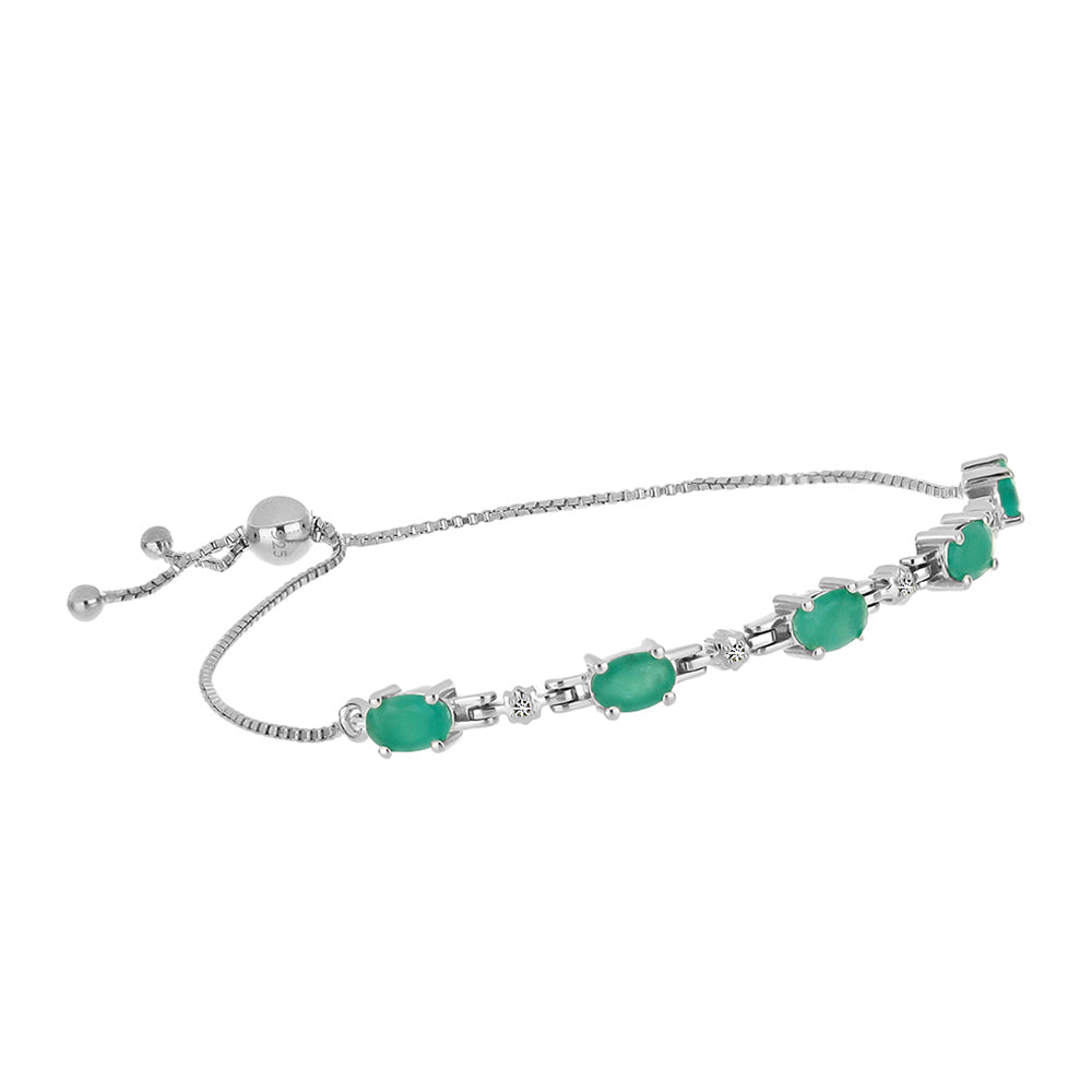 Pulsera de Plata con Esmeralda de Brasil y Diamante blanco