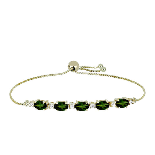 Pulsera de Oro 9K con Turmalina Verde y Zircón Blanco