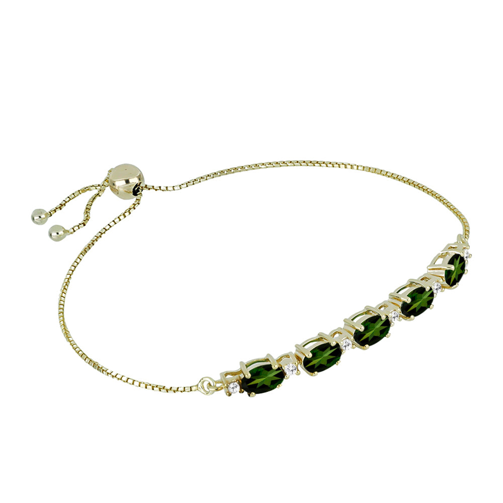 Pulsera de Oro 9K con Turmalina Verde y Zircón Blanco 1 