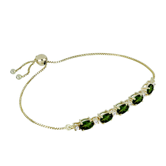 Pulsera de Oro 9K con Turmalina Verde y Zircón Blanco