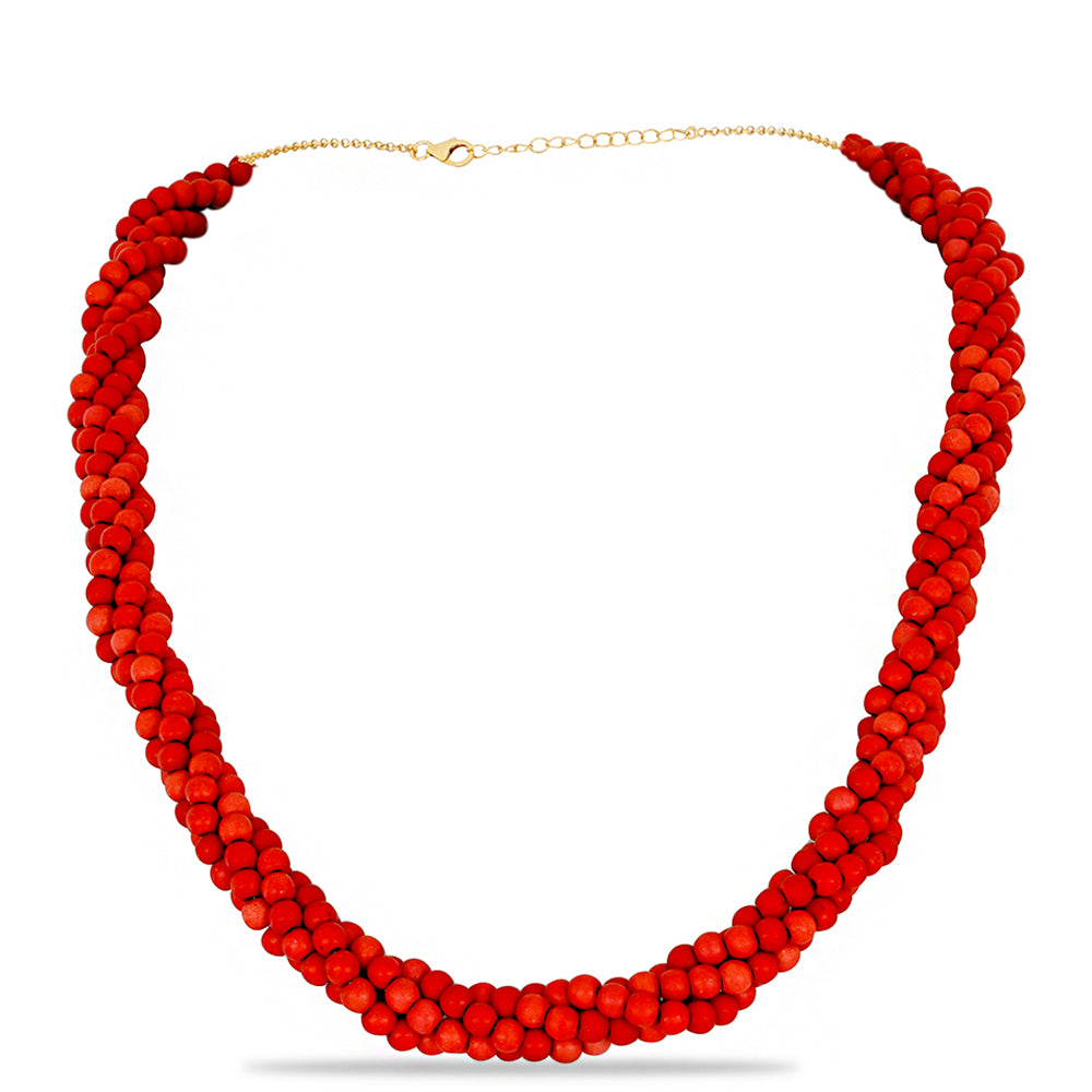 Collar de Plata Bañada en Oro con Coral Rojo