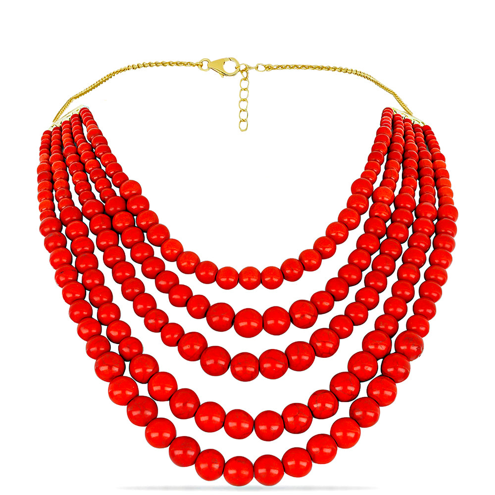 Collar de Plata Bañada en Oro con Coral Rojo