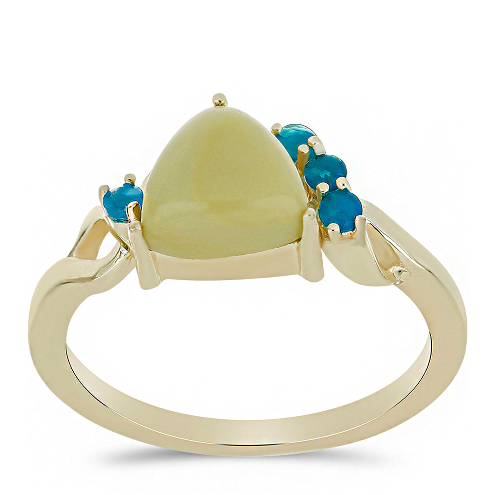 Anillo de Plata Bañada en Oro con Serpentina Amarilla y Ópalo Azul Paraiba de Etiopía 3 