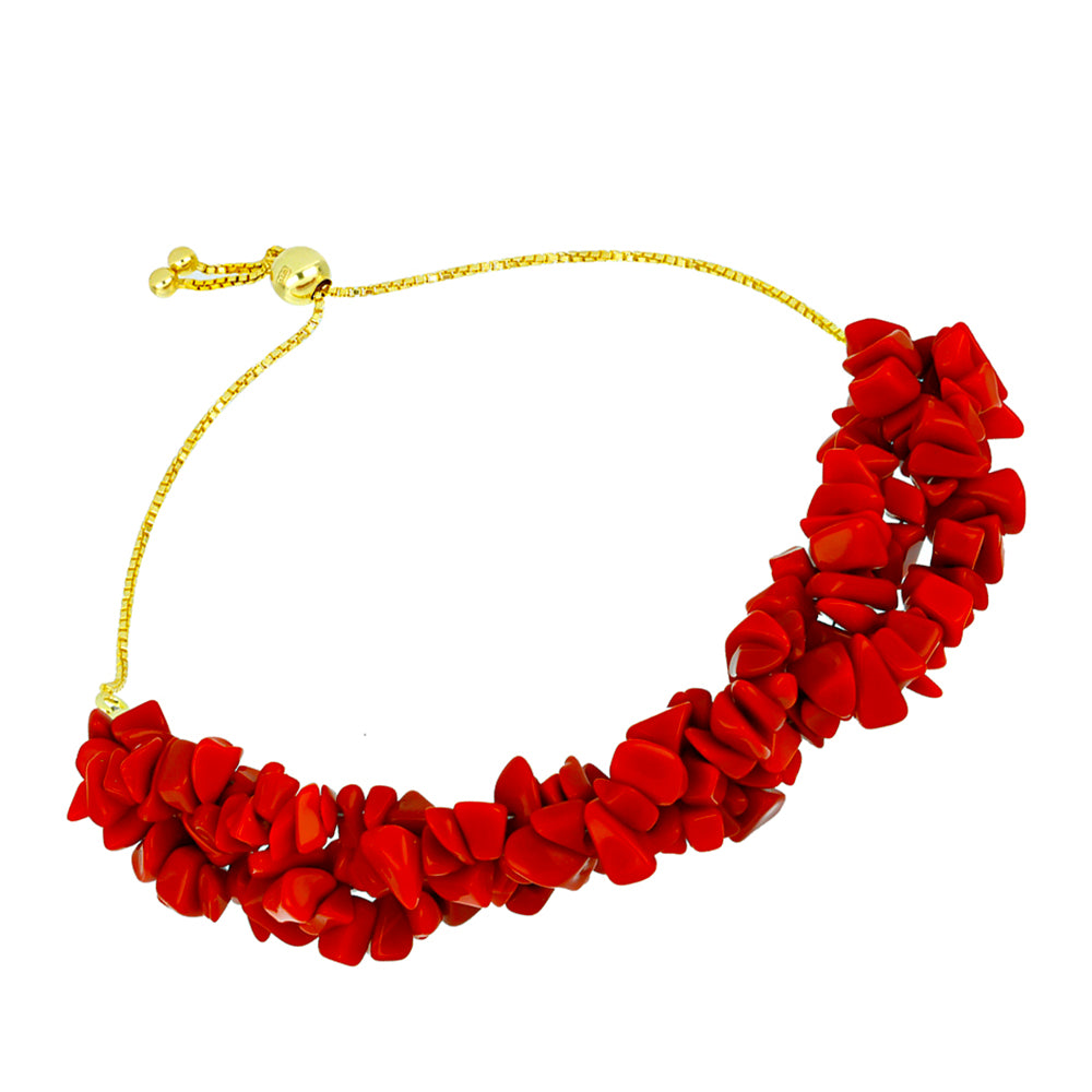 Pulsera de Plata Bañada en Oro con Coral Rojo 2 