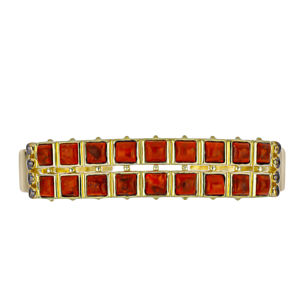 Brazalete de Plata Bañada en Oro con Coral Rojo