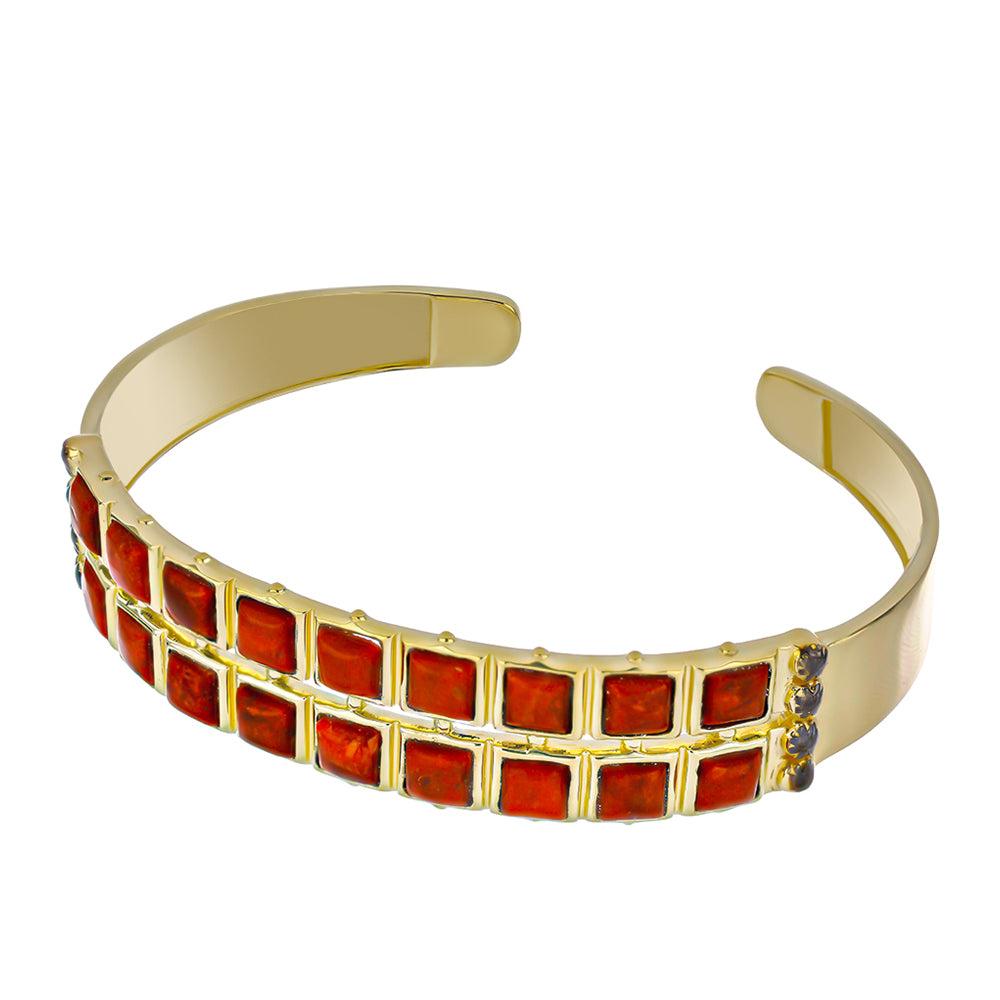 Brazalete de Plata Bañada en Oro con Coral Rojo 1 