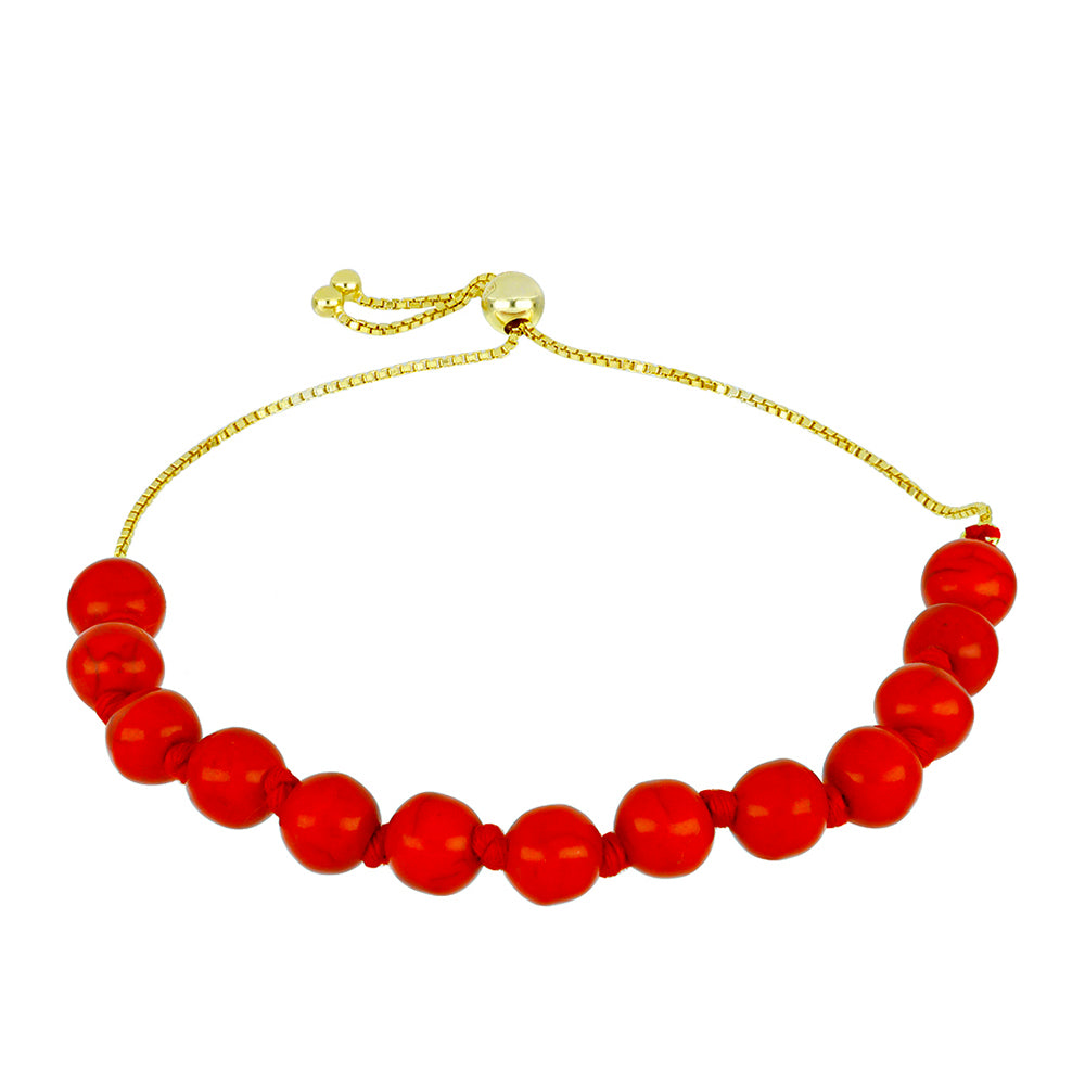 Pulsera de Plata Bañada en Oro con Coral Rojo 1 