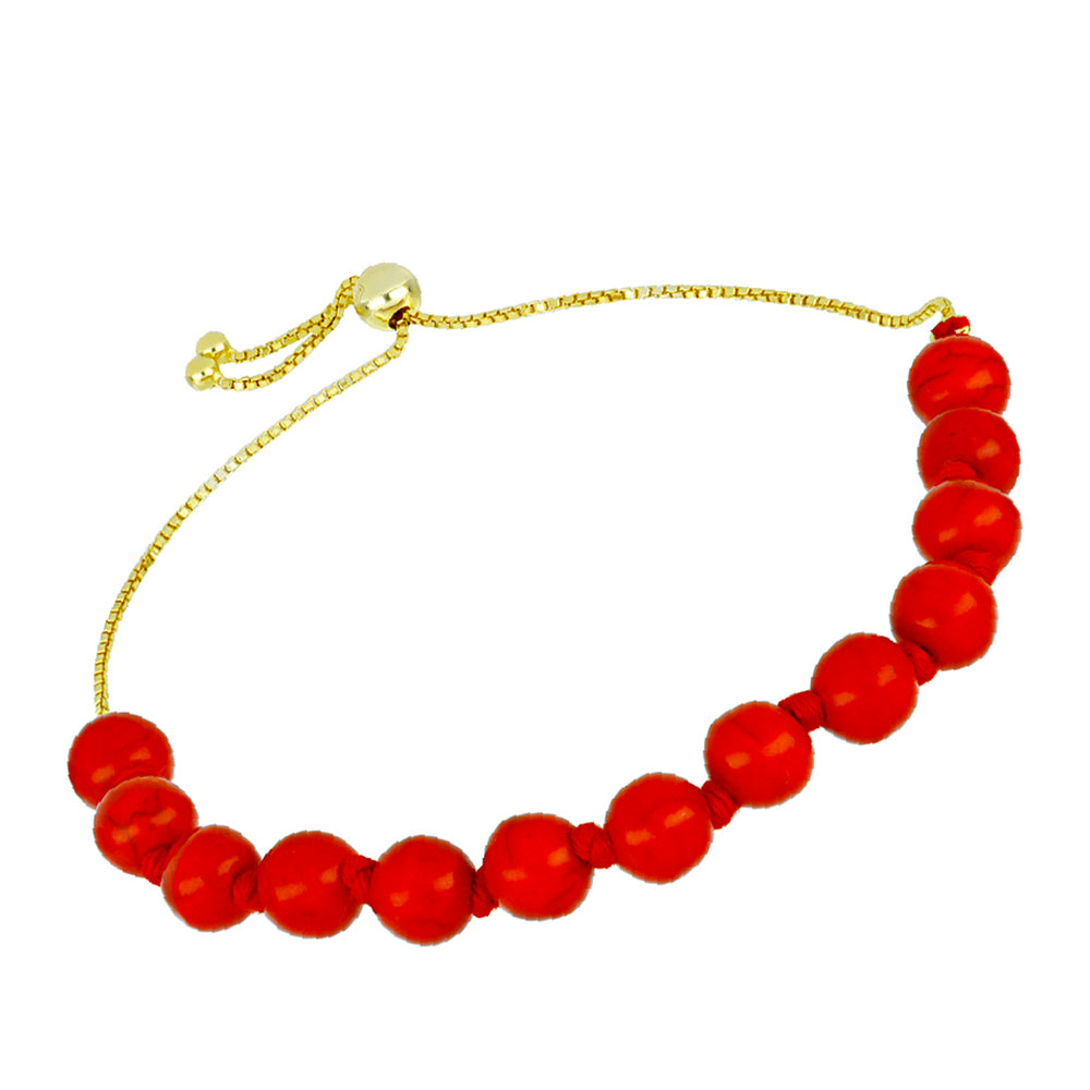 Pulsera de Plata Bañada en Oro con Coral Rojo