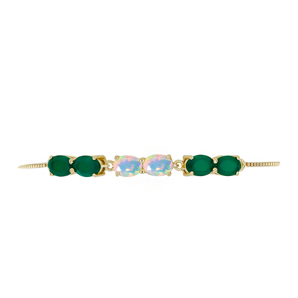 Pulsera de Plata Bañada en Oro con Ágata Verde y Ópalo Etíope de Lega Dembi