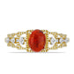 Anillo de Plata Bañada en Oro con Coral Rojo y Topacio Blanco