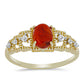 Anillo de Plata Bañada en Oro con Coral Rojo y Topacio Blanco