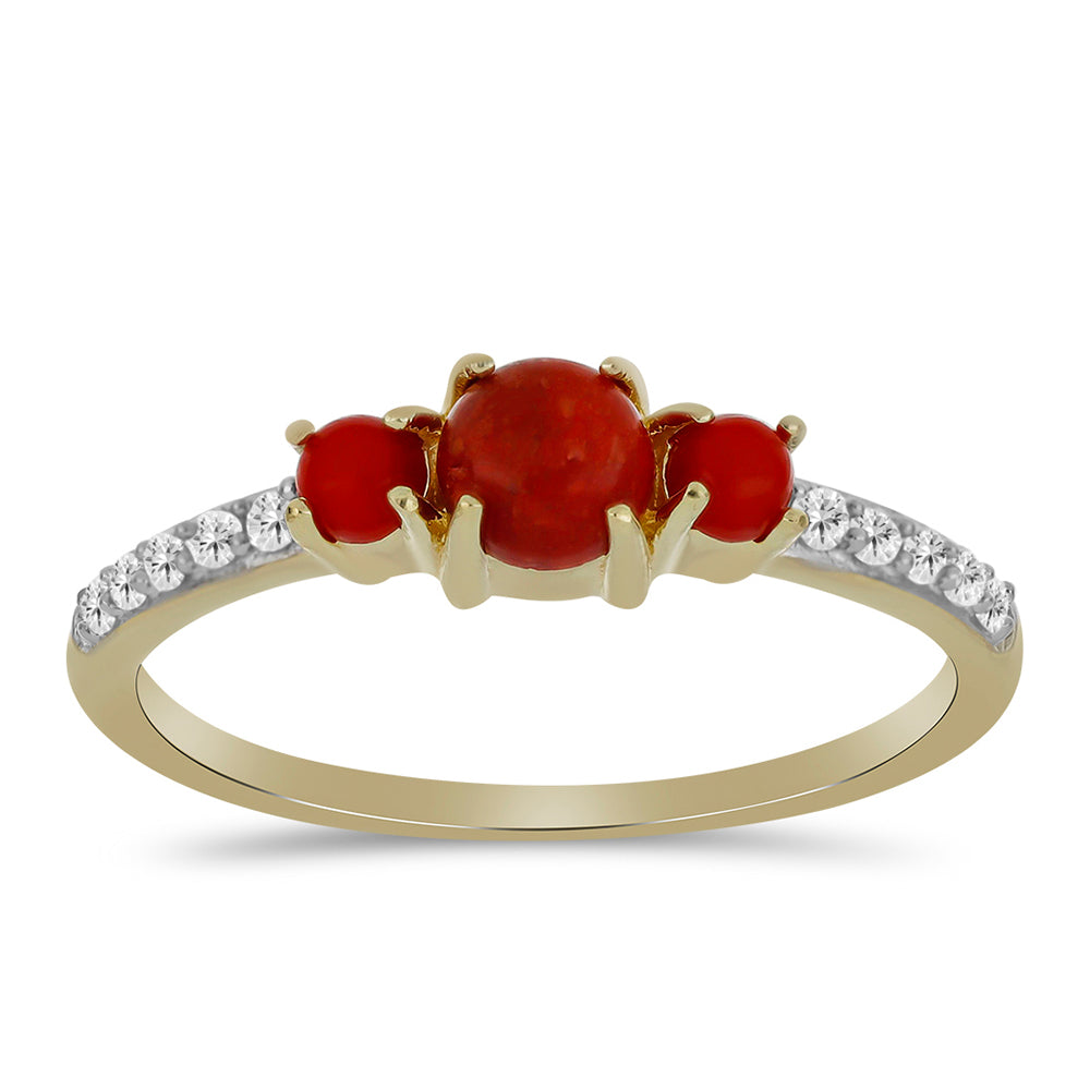 Anillo de Plata Bañada en Oro con Coral Rojo